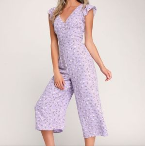 Lulus Floreal Love  lavender Floral Print Ruffled Culotte Jumpsuit